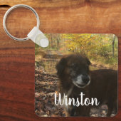 写真パーソナライズされたの白いスクリプト キーホルダー (正面)