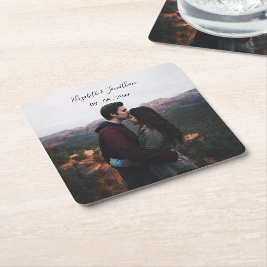 写真パーソナライズされたの結婚イベント スクエアペーパーコースター (アングル)