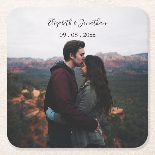 写真パーソナライズされたの結婚イベント スクエアペーパーコースター (正面)