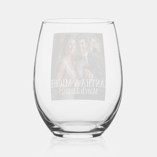 写真パーソナライズされたの結婚贈り物 ステムなしワイングラス (裏面)