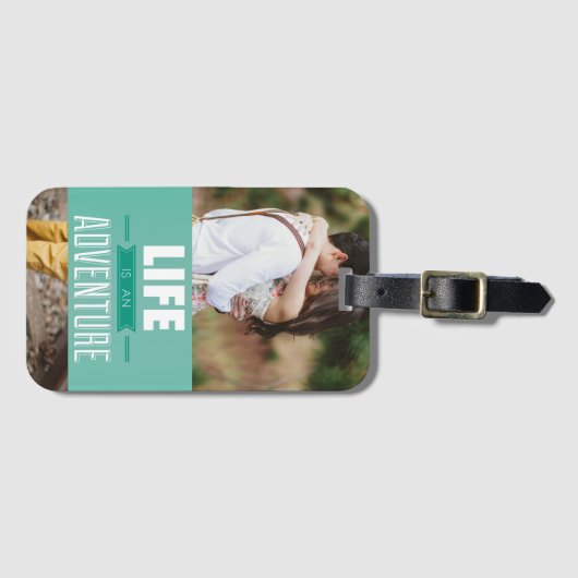 写真パーソナライズされたの追加ライフは冒険 ラゲッジタグ (正面横)