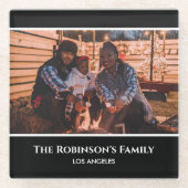 写真パーソナライズされたを黒枠で文字 ガラスコースター (正面)