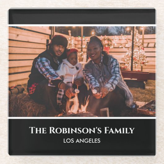 写真パーソナライズされたを黒枠で文字 ガラスコースター (正面)