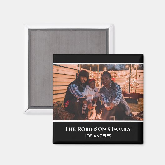 写真パーソナライズされたを黒枠で文字 マグネット (正面/裏面)