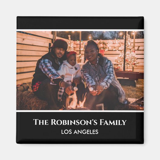 写真パーソナライズされたを黒枠で文字 マグネット (正面)