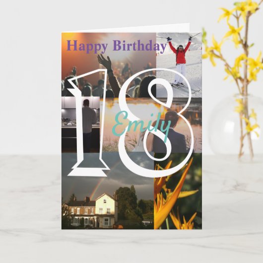 写真パーソナライズされたアップロード18誕生日 カード (黄色い花)