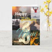 写真パーソナライズされたアップロード80番目の誕生日 カード (黄色い花)