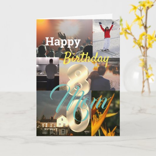 写真パーソナライズされたアップロード80番目の誕生日 カード (黄色い花)