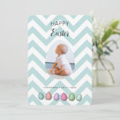 写真パーソナライズされたイースターエッグブルーパステル シーズンカード (スタンド正面)