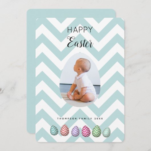 写真パーソナライズされたイースターエッグブルーパステル シーズンカード (正面/裏面)