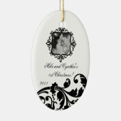 写真パーソナライズされたオーナメント白黒フローラ セラミックオーナメント (右)