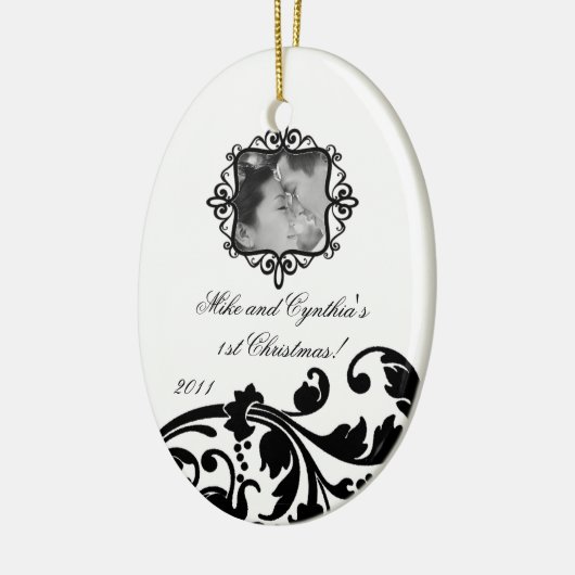 写真パーソナライズされたオーナメント白黒フローラ セラミックオーナメント (左)