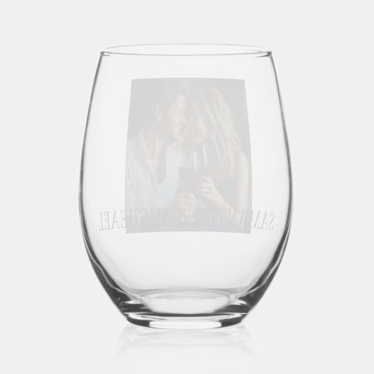 写真パーソナライズされたカップルの結婚贈り物 ステムなしワイングラス (裏面)