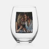 写真パーソナライズされたカップルの結婚贈り物 ステムなしワイングラス (正面)