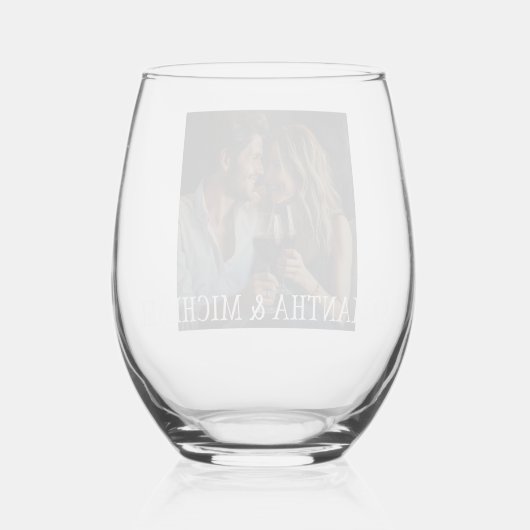 写真パーソナライズされたカップルの結婚贈り物 ステムなしワイングラス (裏面)