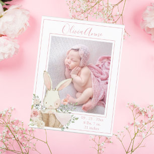 写真パーソナライズされたガールBunny誕生発表 ポストカード