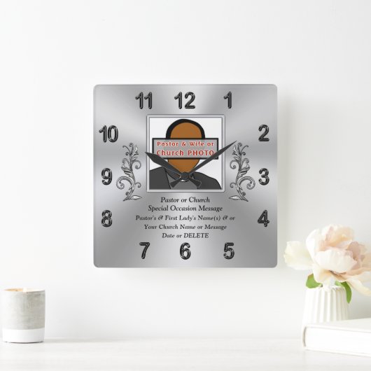 写真パーソナライズされたギフトPastor and Wife, CLOCK スクエア壁時計 (ホーム)