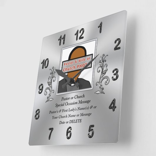 写真パーソナライズされたギフトPastor and Wife, CLOCK スクエア壁時計 (傾斜)