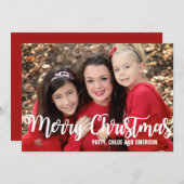 写真パーソナライズされたクリスマスカー赤と白ド シーズンカード (正面/裏面)
