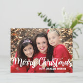 写真パーソナライズされたクリスマスカー赤と白ド シーズンカード (スタンド正面)