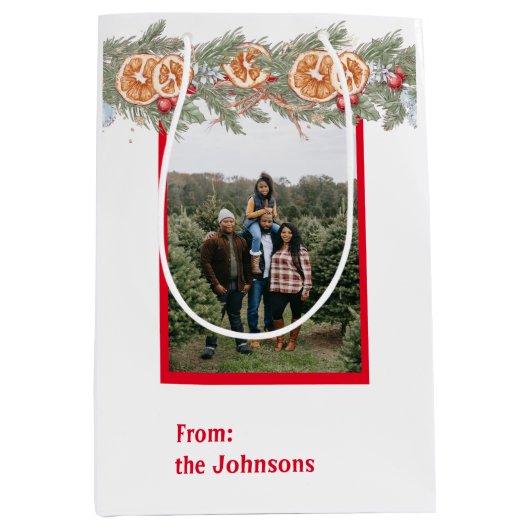 写真パーソナライズされたクリスマスモノグラムパイン ミディアムペーパーバッグ (正面)