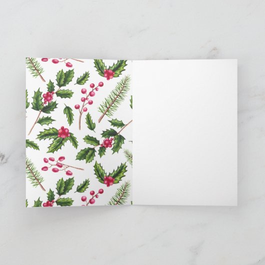 写真パーソナライズされたクリスマスリースとホリー シーズンカード (内部)