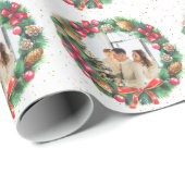 写真パーソナライズされたクリスマスリース雪 ラッピングペーパー (ロールコーナー)
