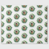 写真パーソナライズされたクリスマスリース ラッピングペーパー (フラット)