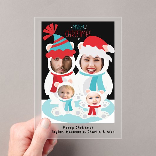 写真パーソナライズされたクリスマス極熊の家族 アクリル招待状 (インサイチュ (ポータブル))