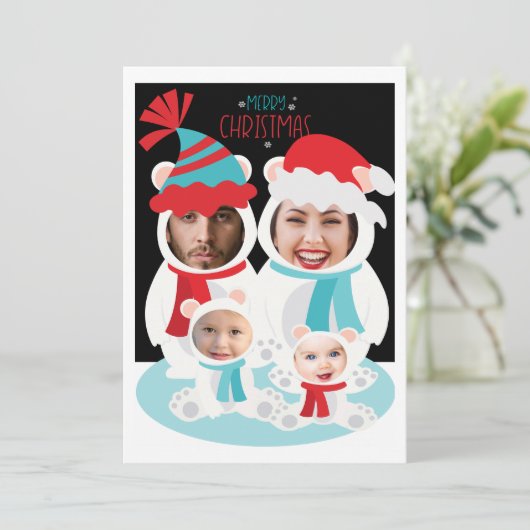 写真パーソナライズされたクリスマス極熊の家族 シーズンカード (スタンド正面)