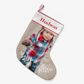 写真パーソナライズされたクリスマス赤白 スモールクリスマスストッキング (正面 (吊り時))