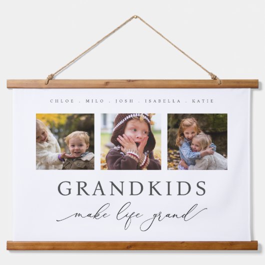 写真パーソナライズされたグランドキッズが人生を壮大にする 吊り下げ型タペストリー (正面)