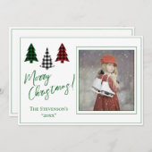 写真パーソナライズされたグリーンメリークリスマスクリスマス シーズンカード (正面/裏面)