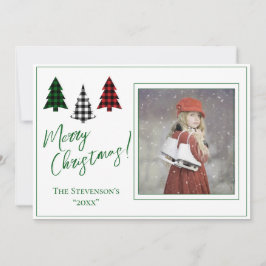 写真パーソナライズされたグリーンメリークリスマスクリスマス シーズンカード