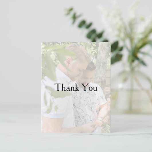 写真パーソナライズされたゲイ結婚の感謝はがき ポストカード (スタンド正面)