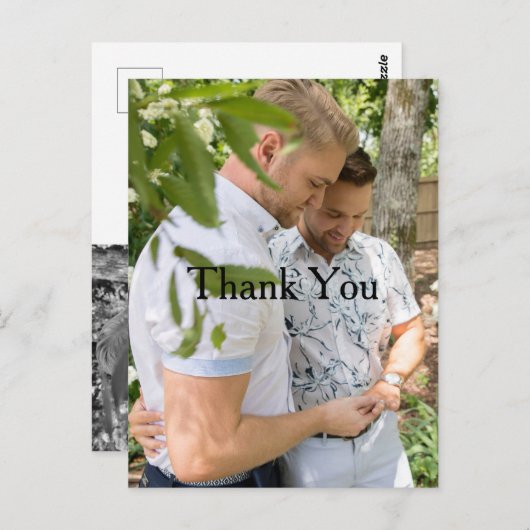 写真パーソナライズされたゲイ結婚の感謝はがき ポストカード (正面/裏面)