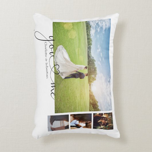 写真パーソナライズされたコラージュあなたと私のハート アクセントクッション (正面(垂直))