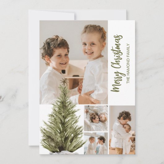 写真パーソナライズされたコラージュお洒落クリスマス シーズンカード (正面)
