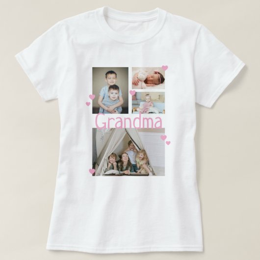 写真パーソナライズされたコラージュとハート Tシャツ (デザイン正面)
