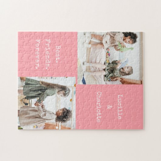 写真パーソナライズされたコラージュのピンク最高のの友だち名 ジグソーパズル (横)