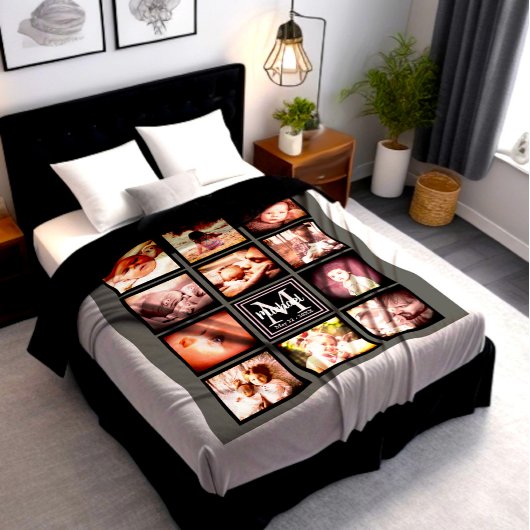 写真パーソナライズされたコラージュモノグラムのイニシャル フリースブランケット