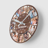 写真パーソナライズされたコラージュ天然木科 ラウンド壁時計 (傾斜)