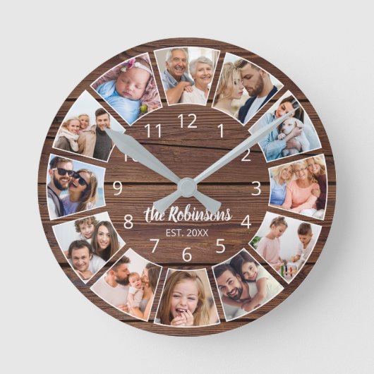 写真パーソナライズされたコラージュ天然木科 ラウンド壁時計 (正面)