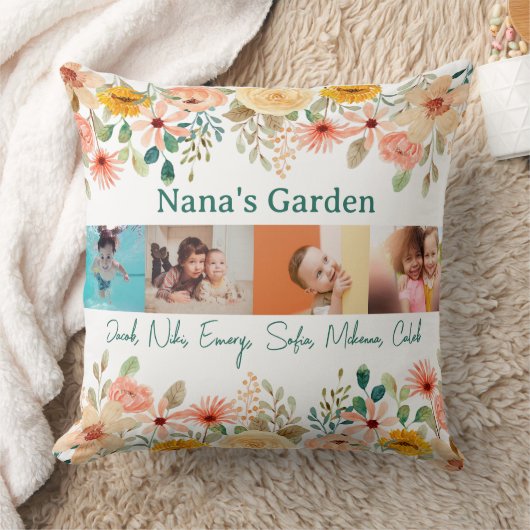 写真パーソナライズされたコラージュ奈々おばあちゃんの庭 クッション (ブランケット)