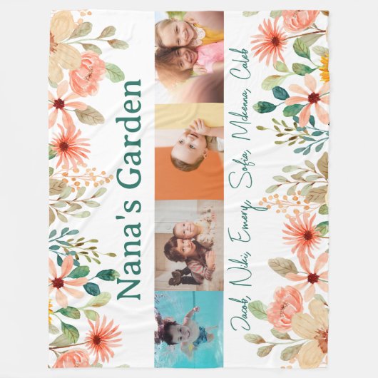 写真パーソナライズされたコラージュ奈々おばあちゃんの庭 フリースブランケット (正面)