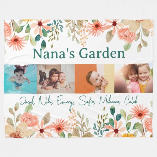 写真パーソナライズされたコラージュ奈々おばあちゃんの庭 フリースブランケット (正面(横))