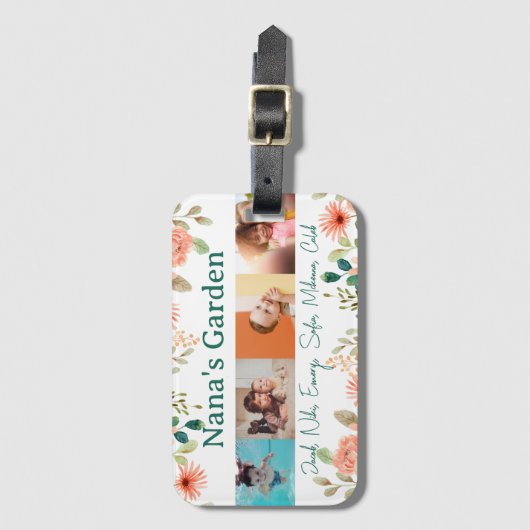 写真パーソナライズされたコラージュ奈々おばあちゃんの庭 ラゲッジタグ (正面縦)