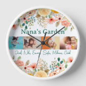 写真パーソナライズされたコラージュ奈々おばあちゃんの庭 壁時計 (正面)