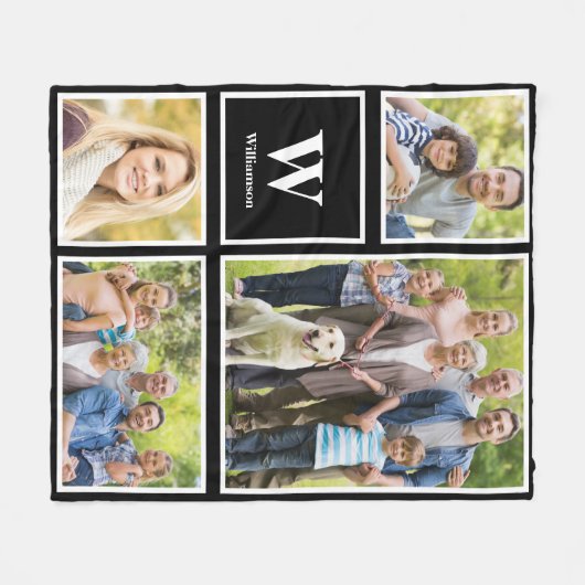 写真パーソナライズされたコラージュ家族モノグラム フリースブランケット (正面(横))