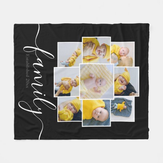 写真パーソナライズされたコラージュ家族設立9 フリースブランケット (正面(横))